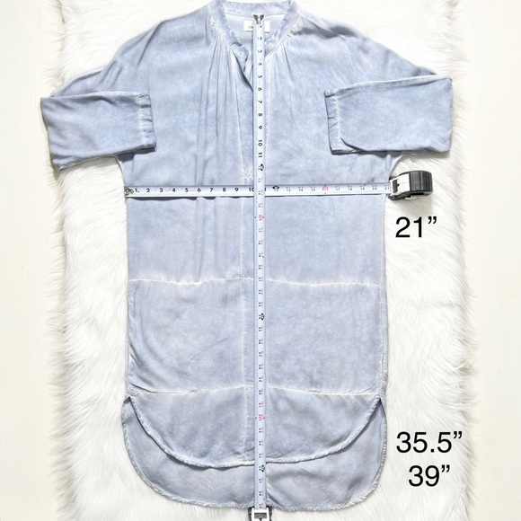 Anthropologie Blue Tie Dye 3/4 Sleeve High-Low Chambray Tunic Shirtdress - Picture 9 of 10